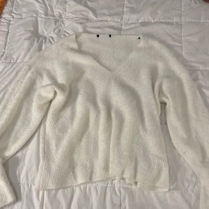White Fuzzy, Oversized V-Neck Sweater